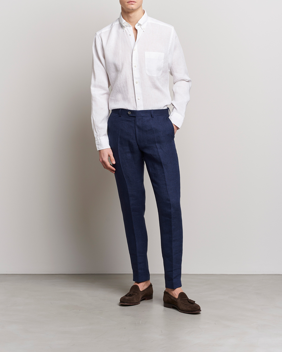 Men | Shirts | Eton | Slim Fit Linen Button Down Shirt White