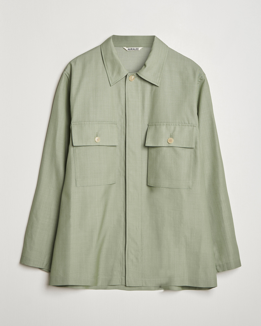 Men | Shirts | Auralee | Wool Herringbone Overshirt Olive