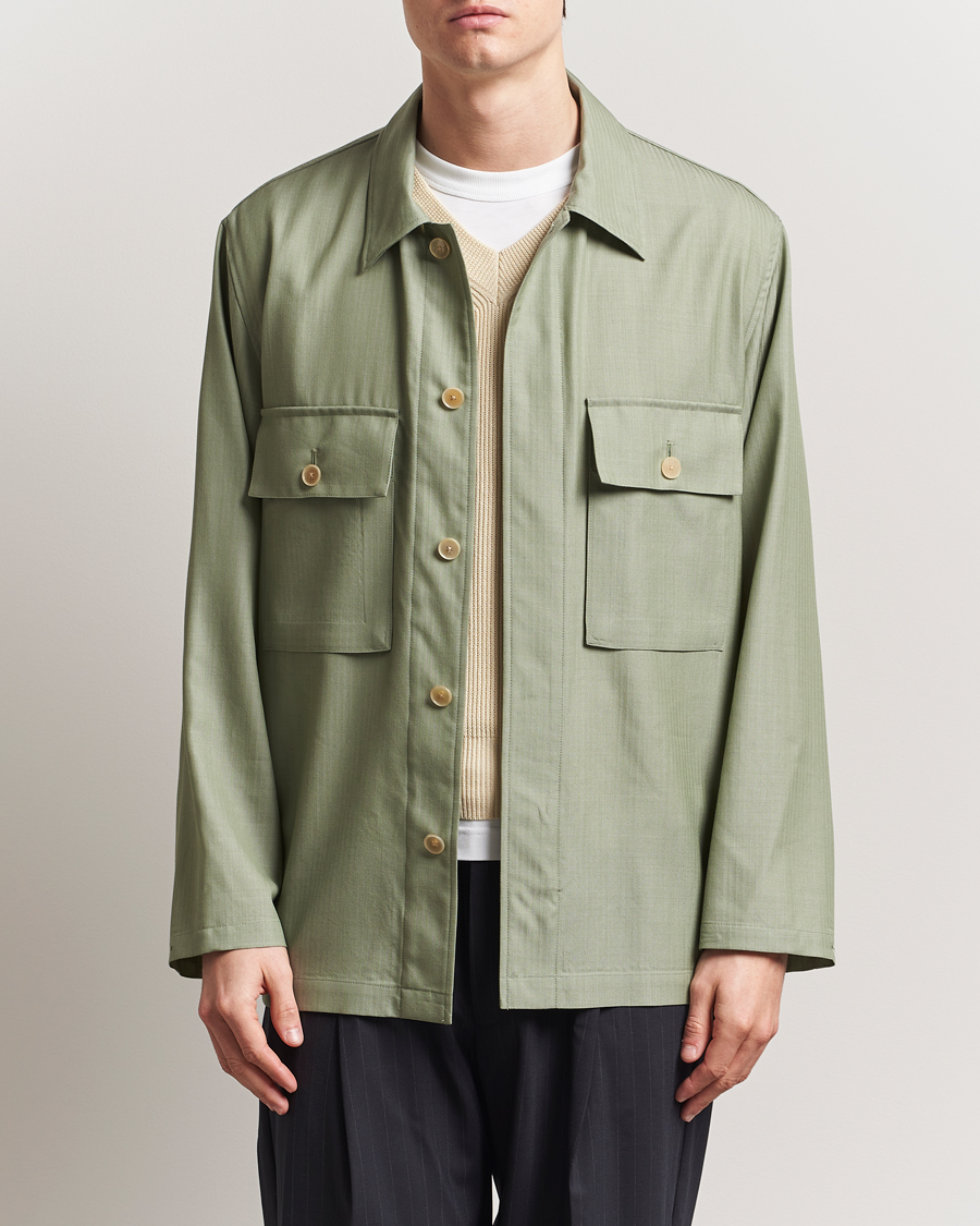 Men | Shirts | Auralee | Wool Herringbone Overshirt Olive