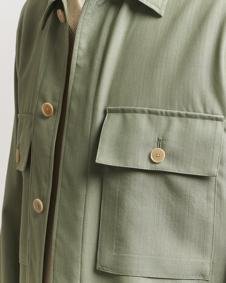 Men | Shirts | Auralee | Wool Herringbone Overshirt Olive