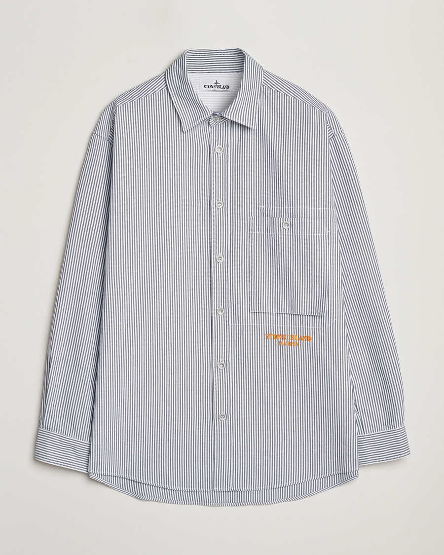 Men | Shirts | Stone Island | Marina Striped Oxford Cotton Overshirt Blue Marine