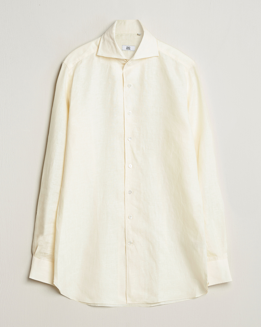 Men | Shirts | 100Hands | Cut Away Linen Shirt Light Yellow