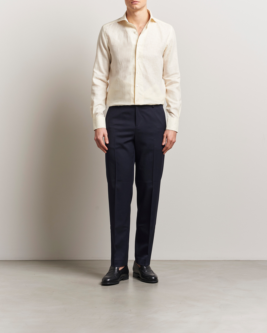 Men | Shirts | 100Hands | Cut Away Linen Shirt Light Yellow