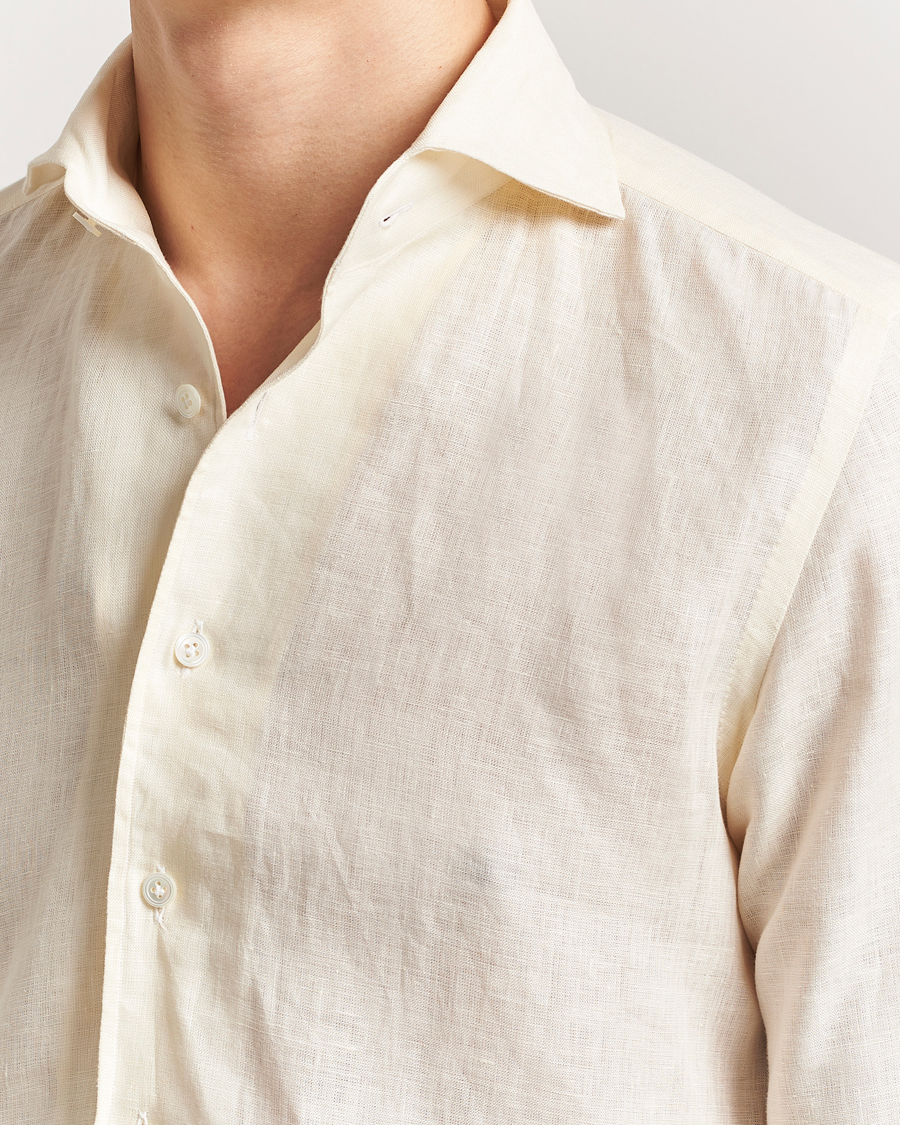 Men | Shirts | 100Hands | Cut Away Linen Shirt Light Yellow