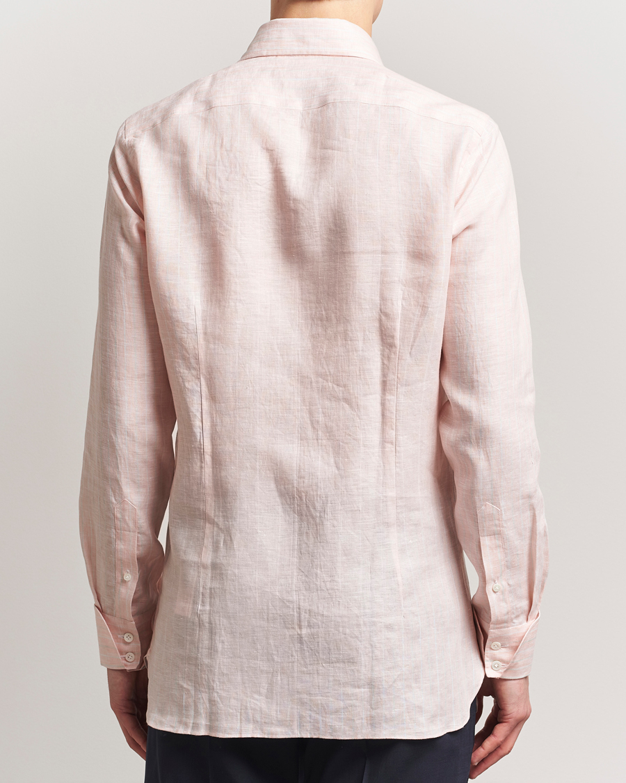 Men | Shirts | 100Hands | Cut Away Double Cuff Striped Linen Shirt Pink