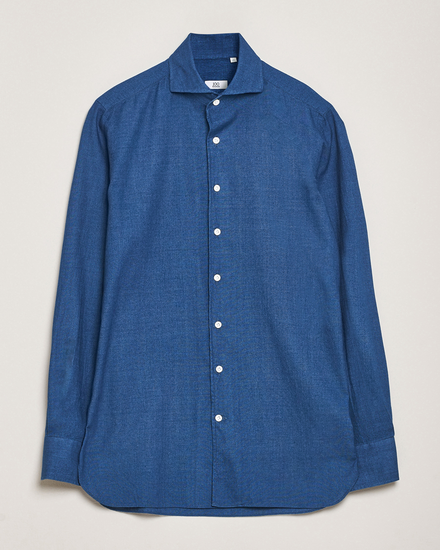 Men | Shirts | 100Hands | Garment Washed Denim Linen Shirt Mid Blue