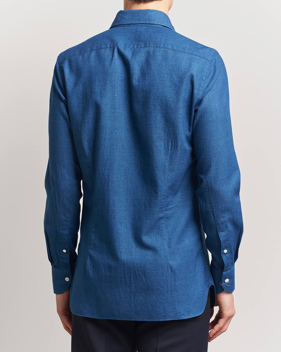 Men | Shirts | 100Hands | Garment Washed Denim Linen Shirt Mid Blue