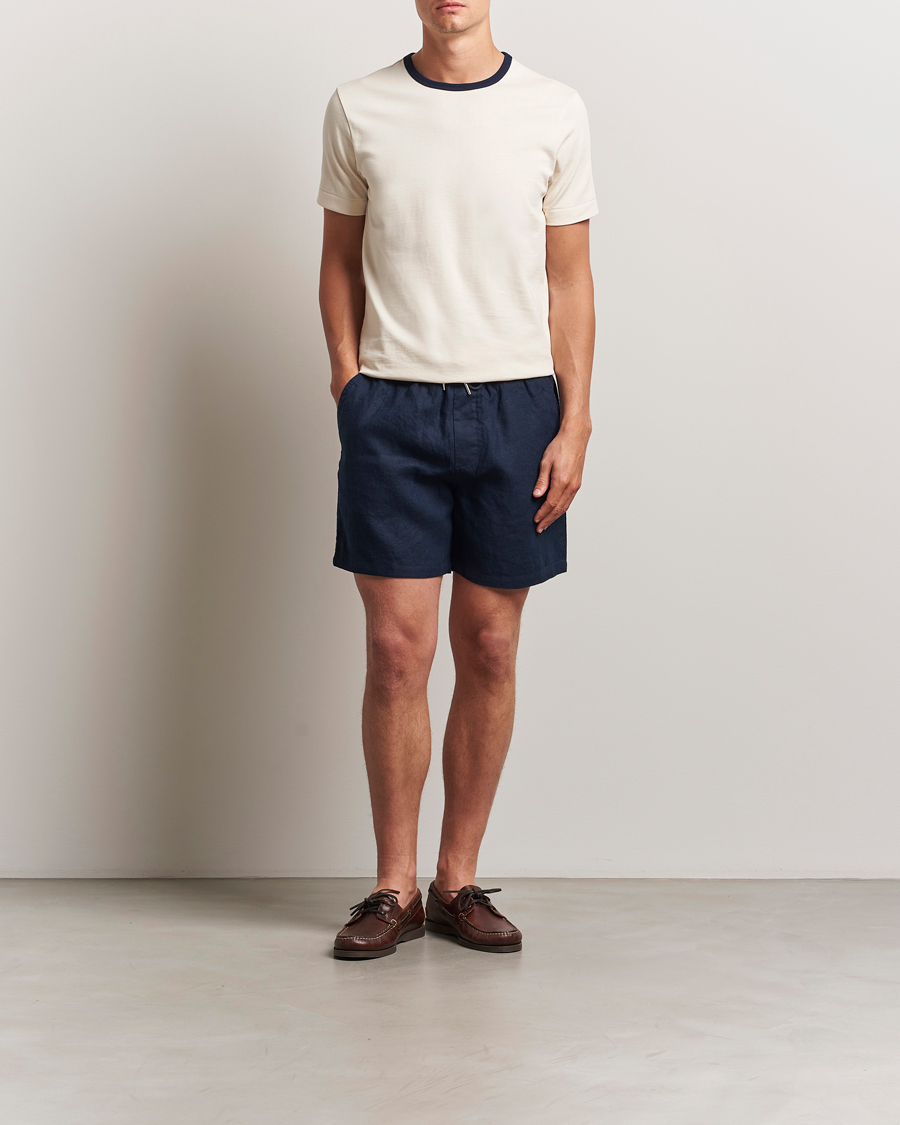 Men | Shorts | NN07 | Gregor Linen Drawstring Shorts Navy Blue