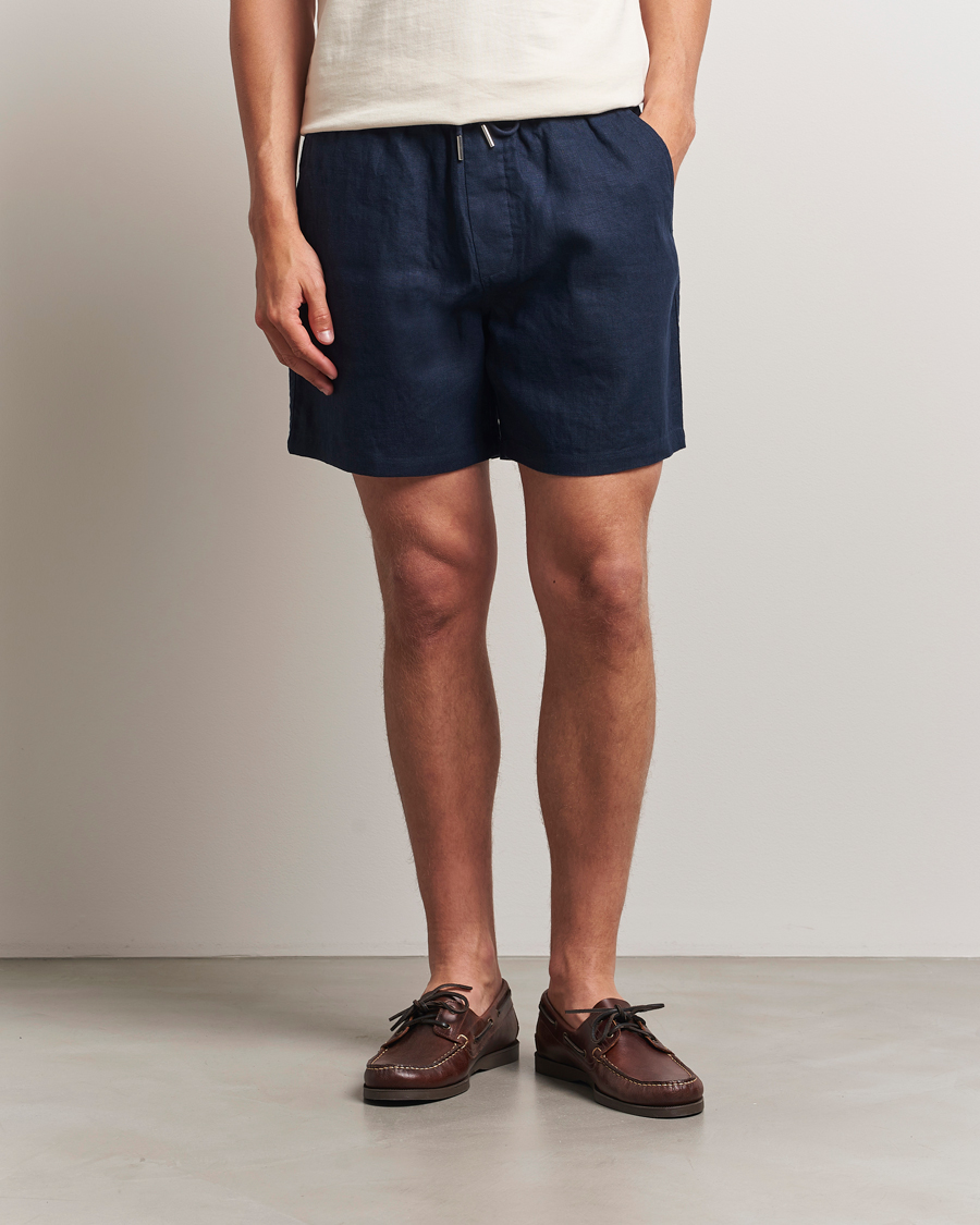 Men | Shorts | NN07 | Gregor Linen Drawstring Shorts Navy Blue