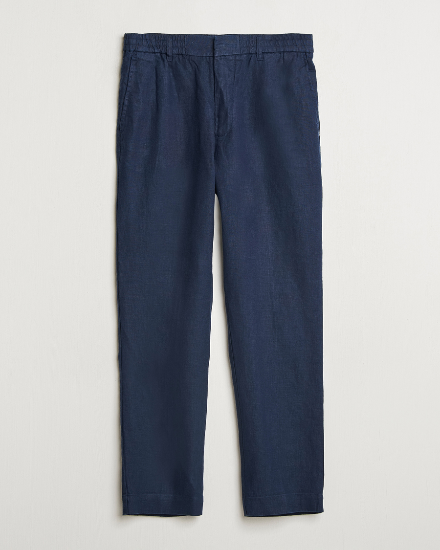 Men | Trousers | NN07 | Billie Linen Drawstring Trousers Navy Blue