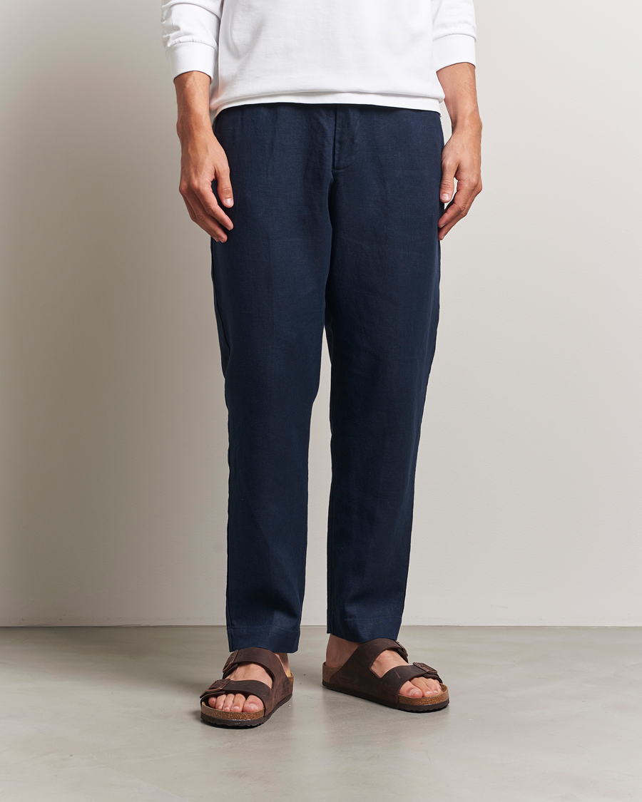 Men | Trousers | NN07 | Billie Linen Drawstring Trousers Navy Blue