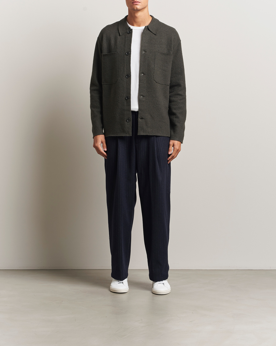 Men | Sweaters & Knitwear | NN07 | Jonas Boiled Wool Cardigan Dark Army