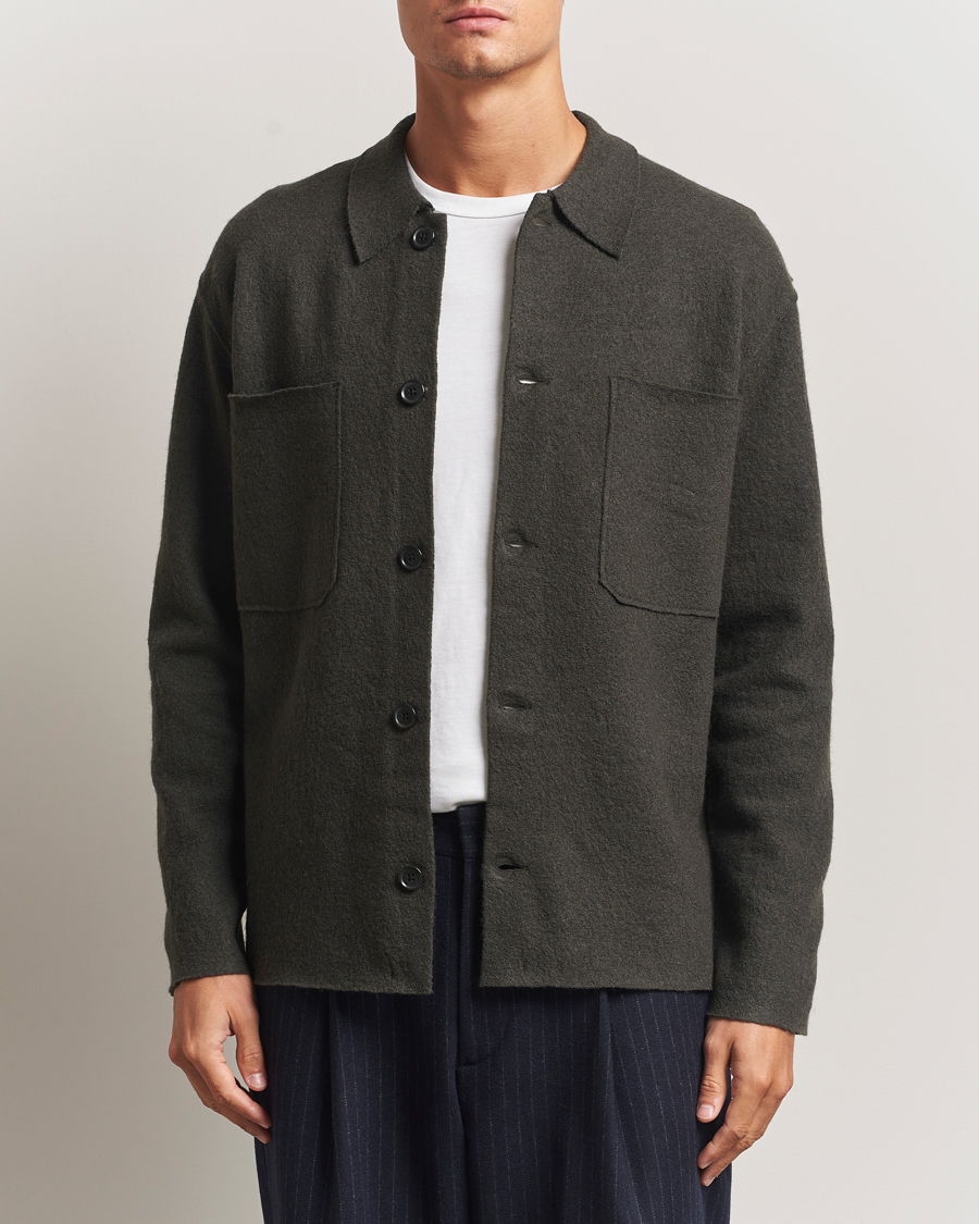 Men | Sweaters & Knitwear | NN07 | Jonas Boiled Wool Cardigan Dark Army