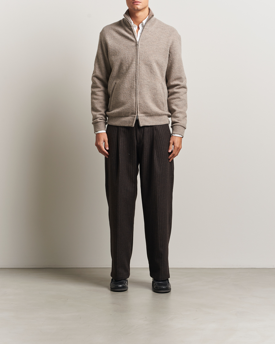 Men | Sweaters & Knitwear | NN07 | Boiled Wool Full Zip Khaki Beige