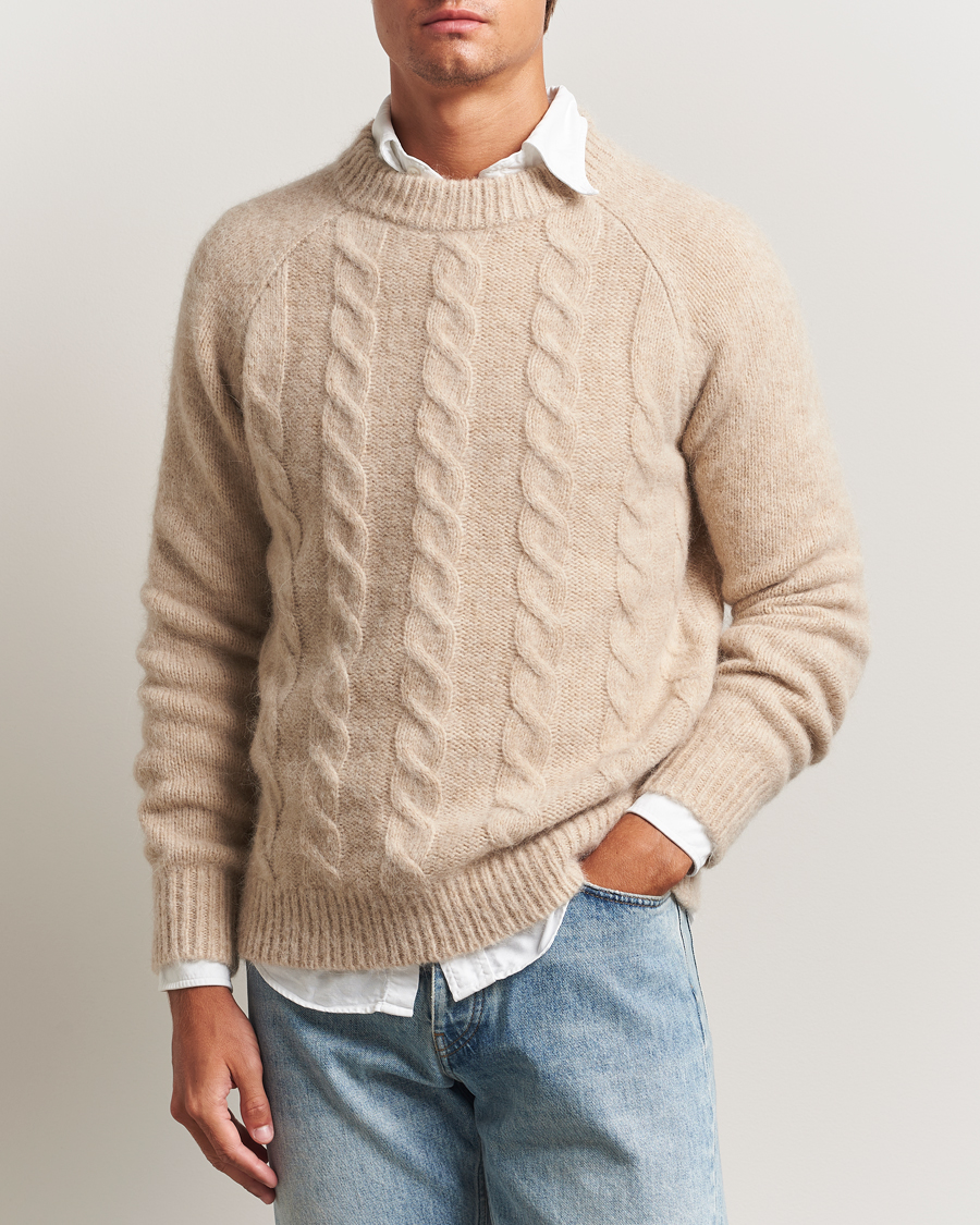 Men | Sweaters & Knitwear | GANT | Alpaca/Lambswool Cable Crew Neck Seed Melange