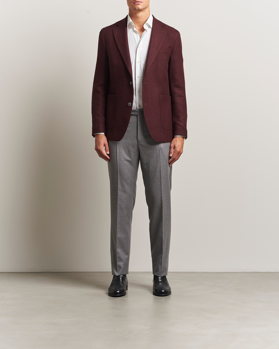 Men | Blazers | Oscar Jacobson | Fogerty Patch Structured Wool Blazer Wine