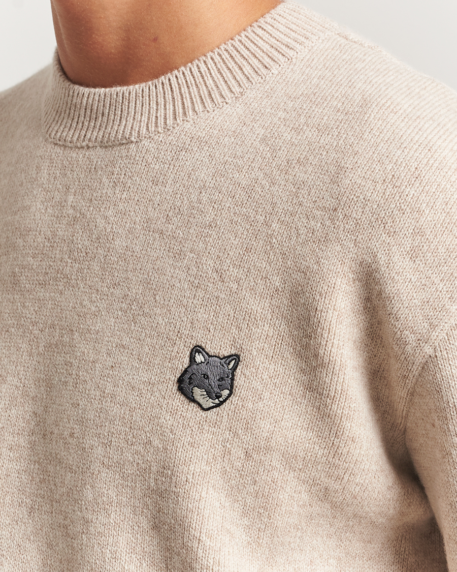 Men | Sweaters & Knitwear | Maison Kitsuné | Grey Fox Head Milano Lambswool Sweater Tan Beige