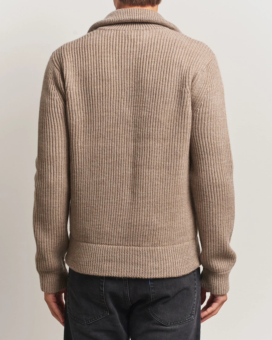 Men | Sweaters & Knitwear | Tiger of Sweden | Niall Heavy Wool Full Zip Beige Melange