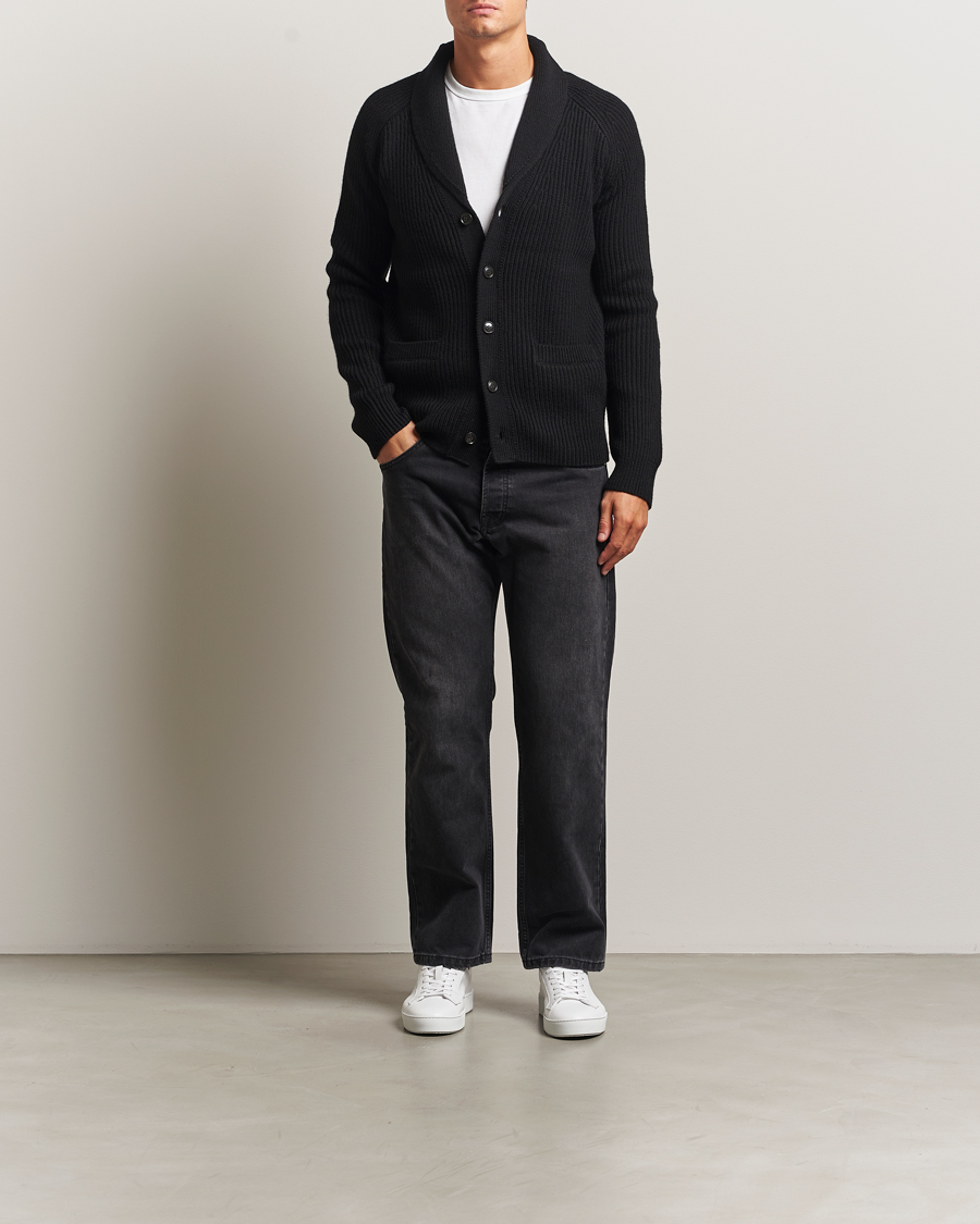 Men | Sweaters & Knitwear | Tiger of Sweden | Lester Heavy Wool Cardigan Black