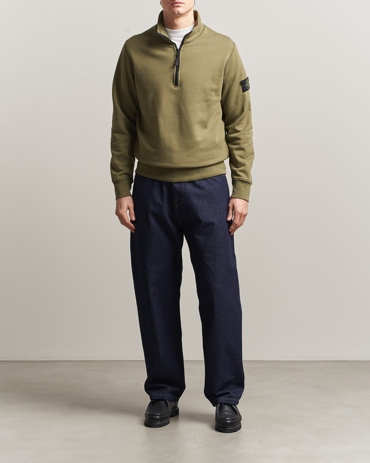 Men | Sweaters & Knitwear | Stone Island | Garment Dyed Fleece Half Zip Military Green