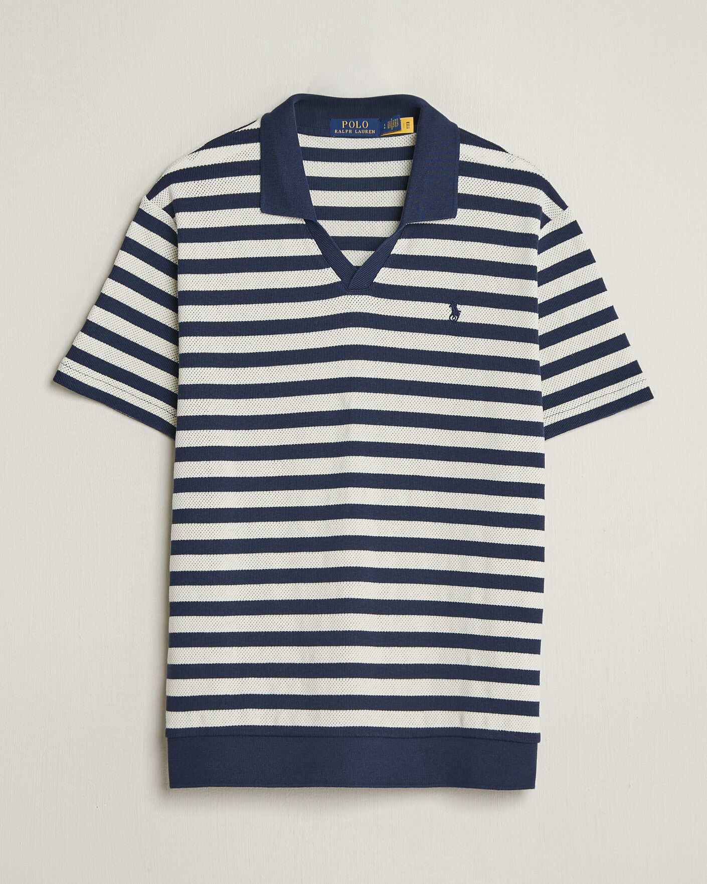 Men | Polo Shirts | Polo Ralph Lauren | Cotton Texture Striped Polo Newport Navy/Cream