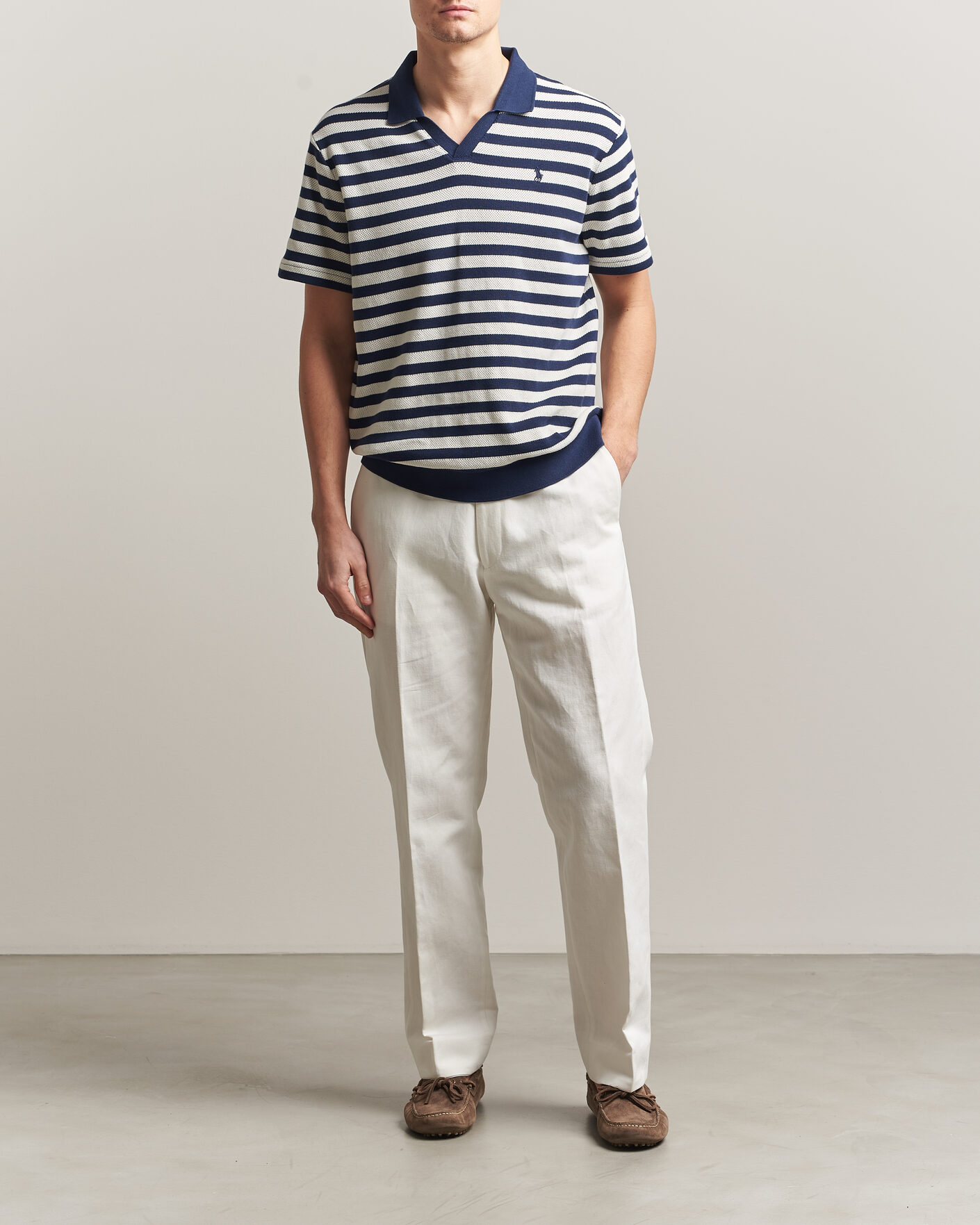 Men | Polo Shirts | Polo Ralph Lauren | Cotton Texture Striped Polo Newport Navy/Cream