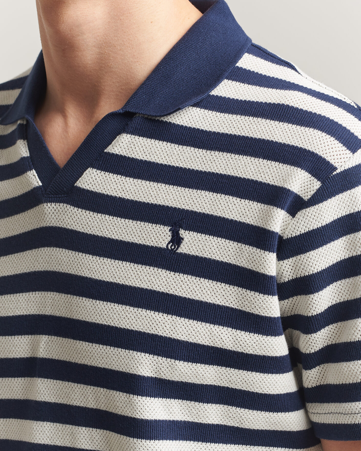 Men | Polo Shirts | Polo Ralph Lauren | Cotton Texture Striped Polo Newport Navy/Cream