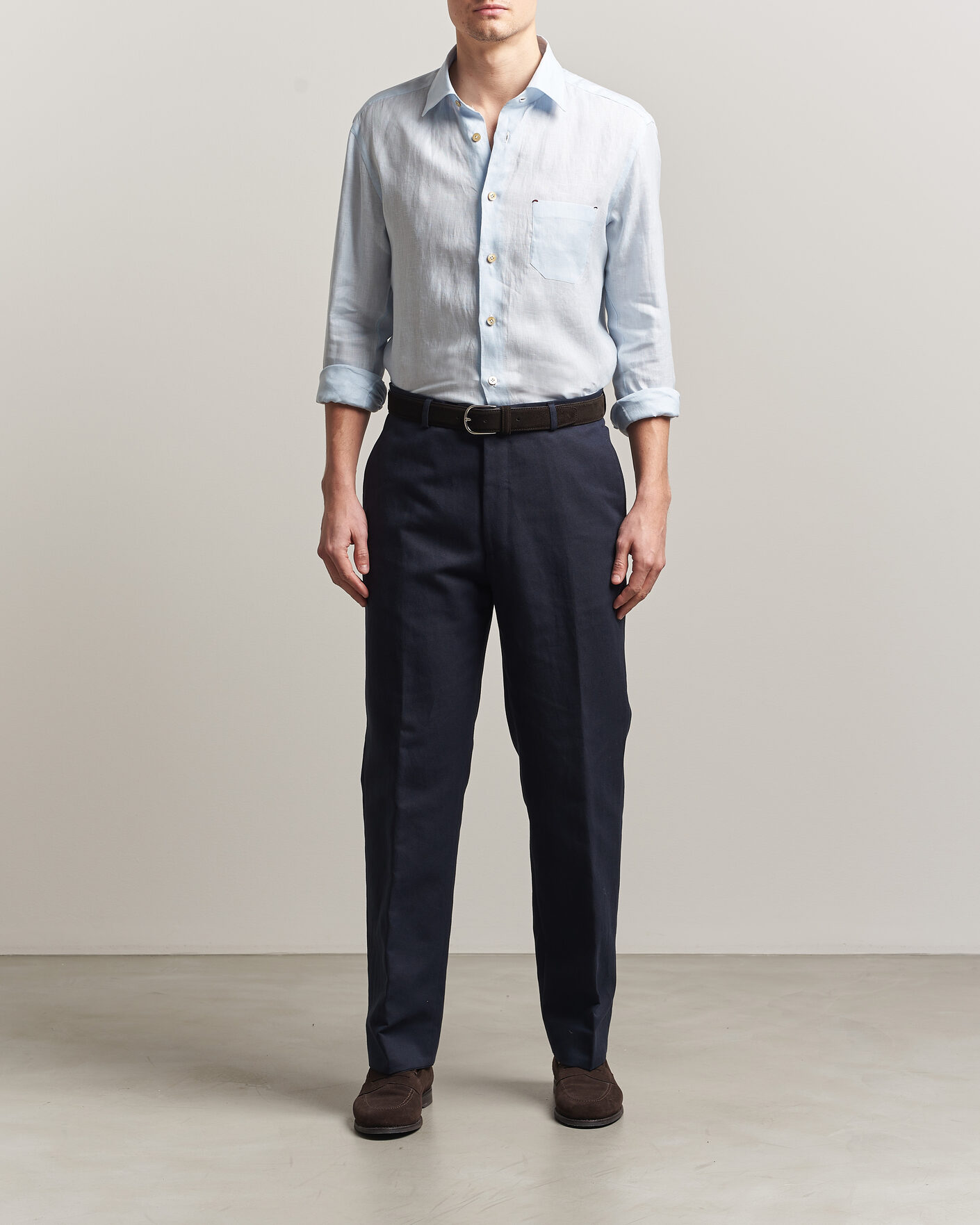Men | Shirts | Kiton | Linen Sport Shirt Light Blue