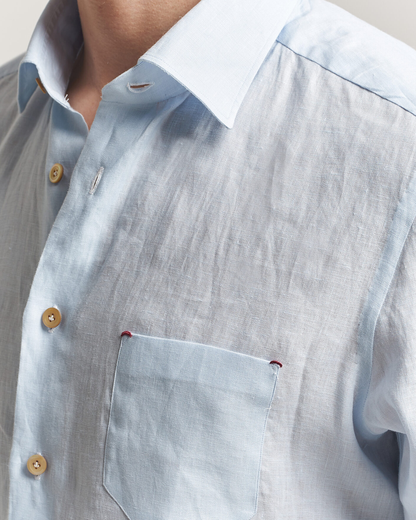 Men | Shirts | Kiton | Linen Sport Shirt Light Blue