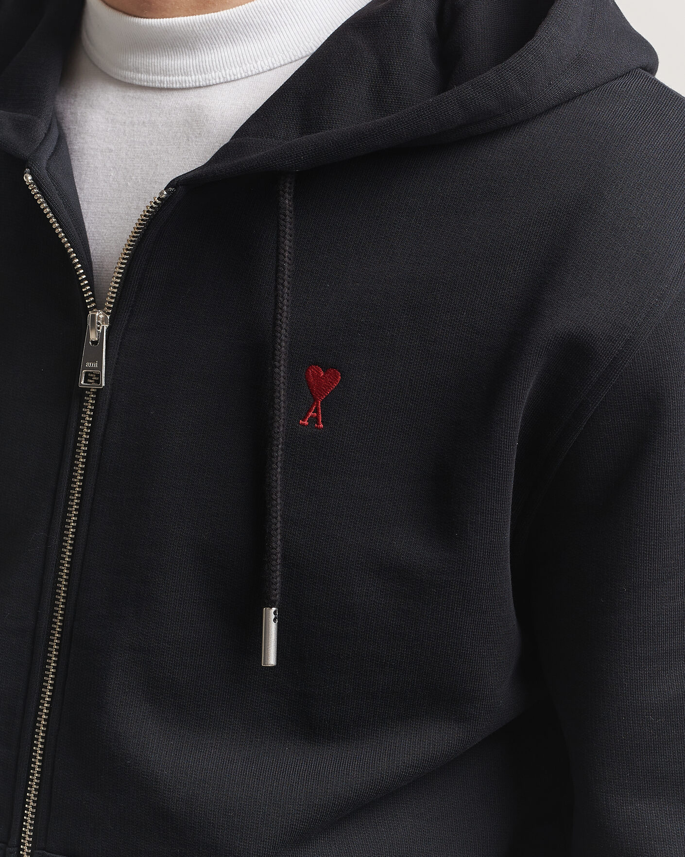 Men | Sweaters & Knitwear | AMI | Heart Logo Full Zip Hoodie Black