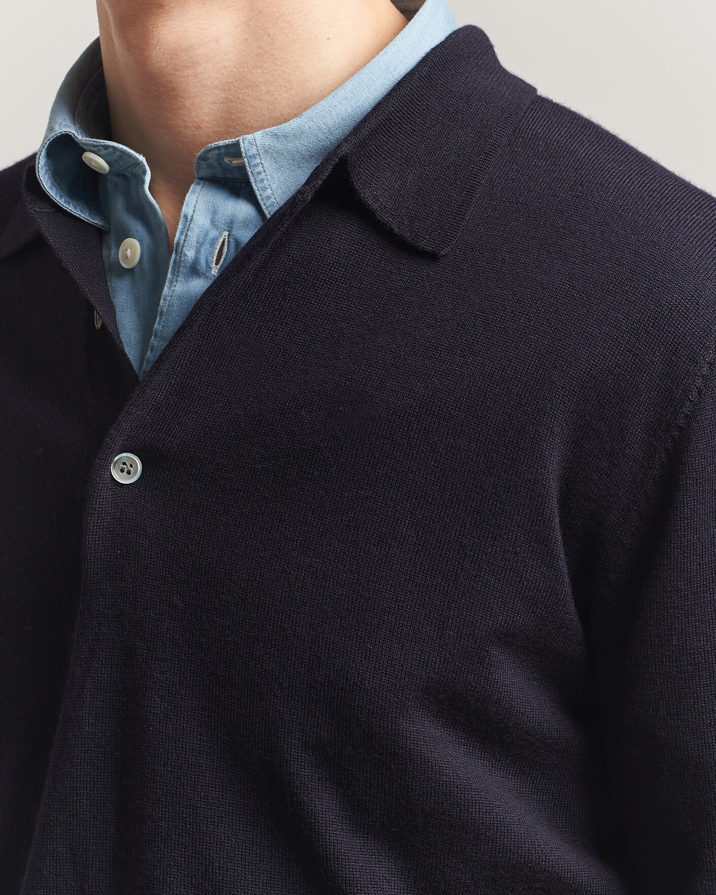 Men | Sweaters & Knitwear | A Day's March | Ambroz Merino Polo Navy