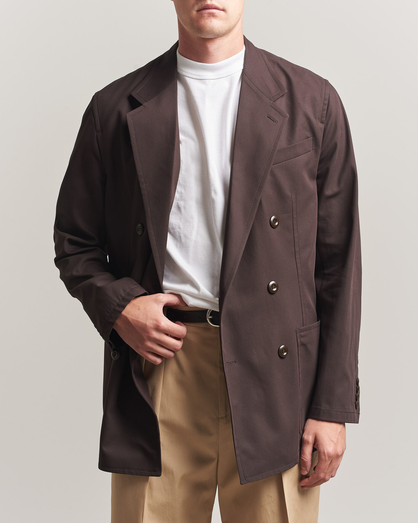 Men | Blazers | Filippa K | Reese Cotton Double Breasted Blazer Dark Chocolate