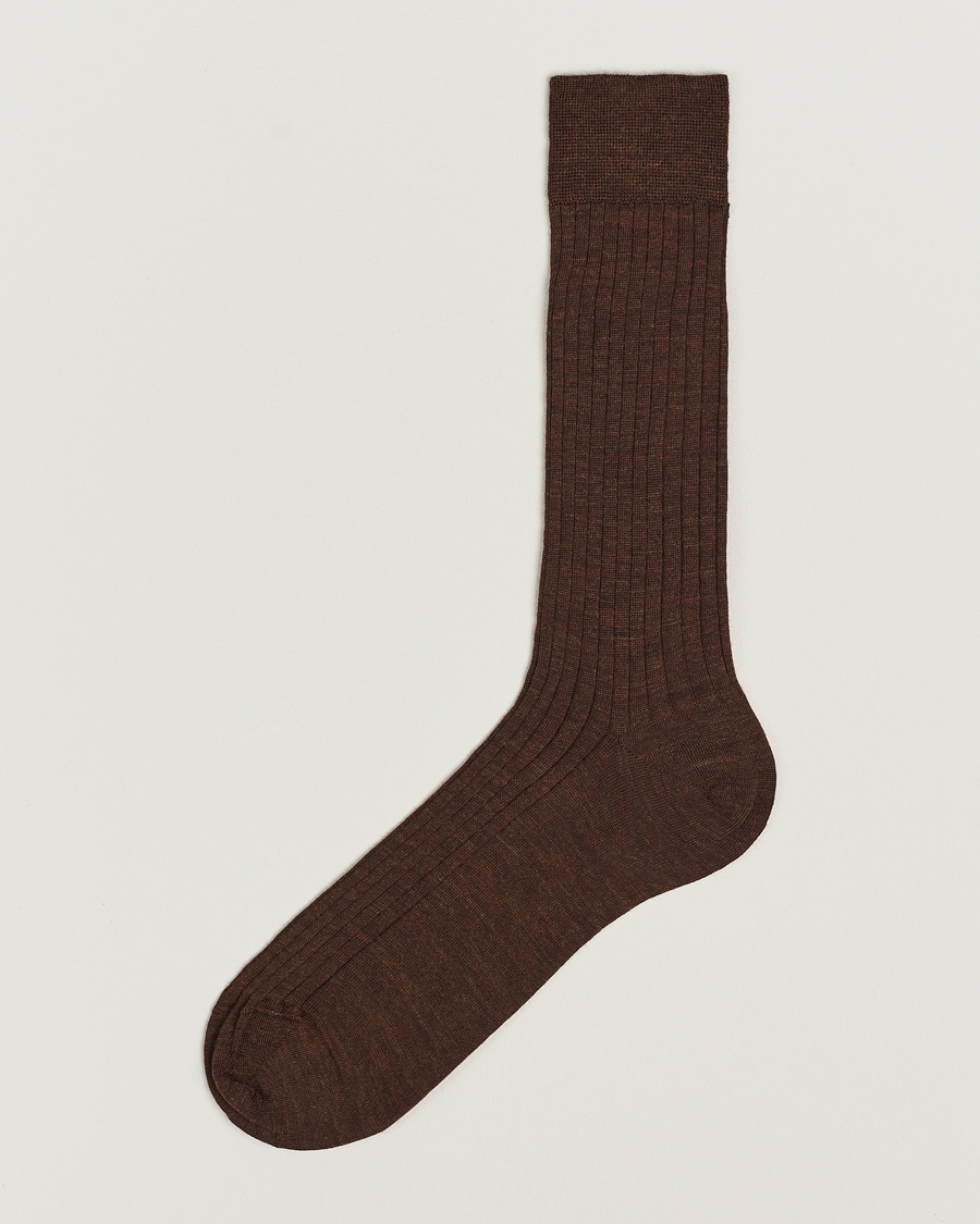 Bresciani Wool/Nylon Ribbed Short Socks Brown Melange – Brown