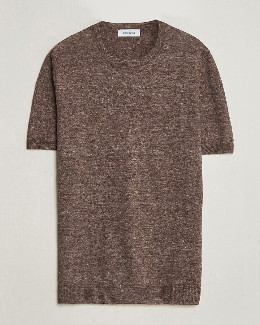 Gran Sasso Crew Neck Linen Tee Light Brown – Brown