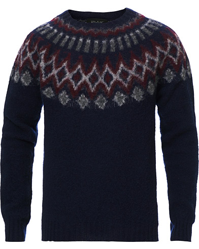 Howlin' Brushed Wool Fair Isle Crew Sweater Navy