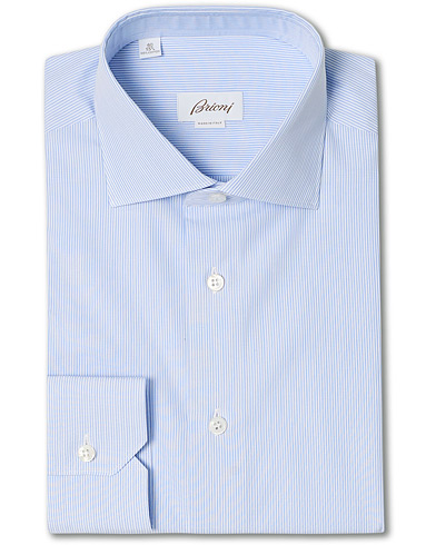  Slim Fit Striped Cotton Shirt Light Blue