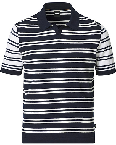 BOSS Erroi Knitted Striped Polo Blue/White