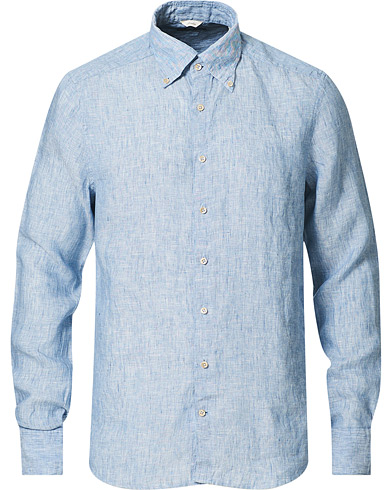 Stenströms Slimline Button Down Linen Shirt Light Blue