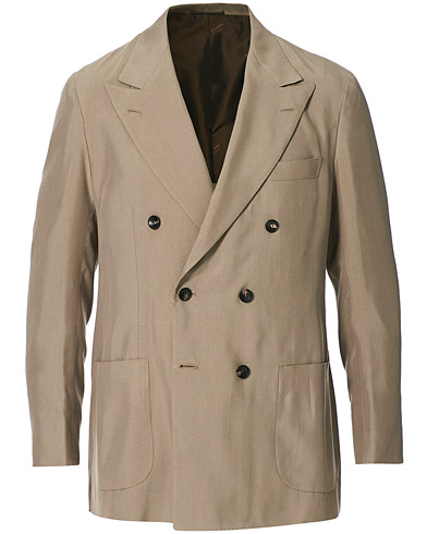  Washed Silk Double Breasted Blazer Beige 48