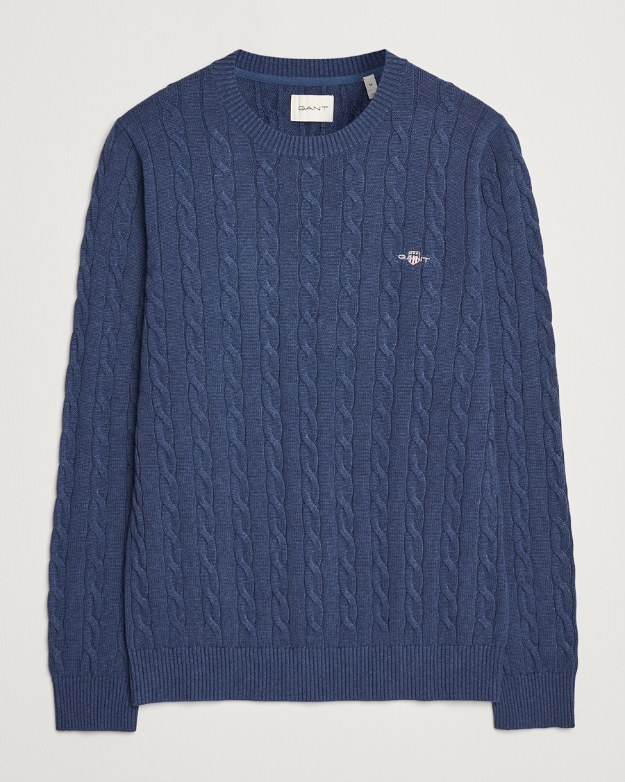 GANT Cotton Cable Crew Neck Dark Jeans Blue Melange – Blue