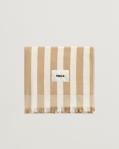 Tekla Organic Terry Beach Towel Almond Stripes – Beige