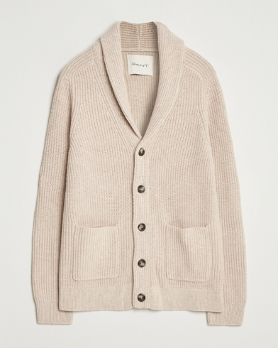 GANT Wool Knitted Shawl Collar Cardigan Light Beige Melange – Beige