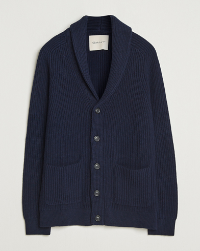 GANT Wool Knitted Shawl Collar Cardigan Evening Blue – Blue