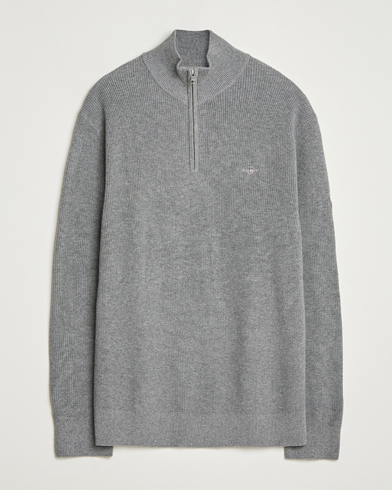 GANT Cotton/Merino Ribbed Half Zip Dark Grey Melange – Grey