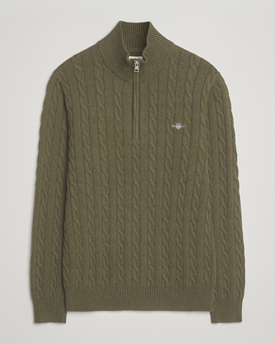 GANT Cotton Cable Half Zip Khaki Green Melange – Green