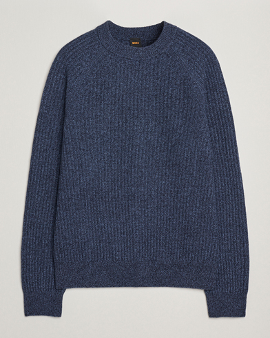 BOSS ORANGE Klacier Ribbed Wool Knitted Sweater Open Blue – Blue