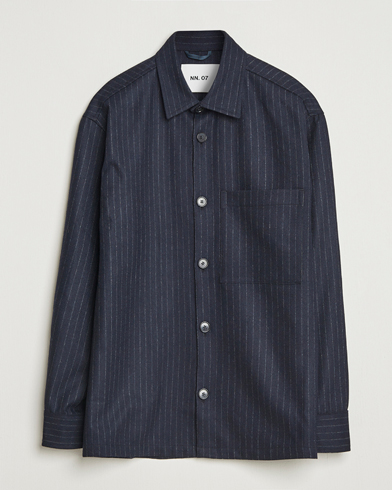 NN07 Freddy Wool Pinstriped Overshirt Navy Blue – Blue