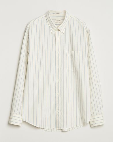 GANT 240 Mulberry Street Relaxed Fit Luxury Striped Oxford Shirt Cream – White
