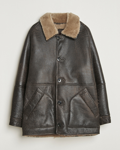 GANT Worn In Leather Shearling Jacket Deep Brown – Brown