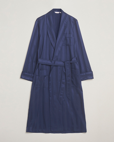 Derek Rose Striped Cotton Dressing Gown Navy – Blue
